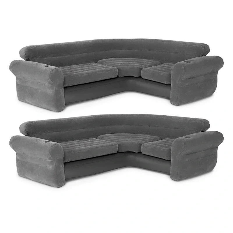 e02bef3ccb0b312fcfb14d220bbe39c270a8a6e1f18c05e574e8e15e48f69184 Intex Corner Sofa L-Shaped Inflatable Lounge Couch w/ Cupholders, Gray (2 Pack) - 26(Grey/SYMMETRICAL)