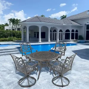 5-Piece Cast Aluminum Patio Dining Set with 4 Swivel Chair(Brown)