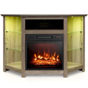 Costway Fireplace TV Stand w/ Led Lights  18  Electric Fireplace for - See Details(Grey)