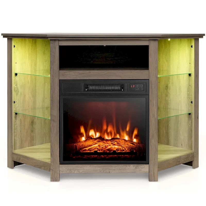 e0f8db463a3a3d5cc0bf5d00a5dc410b5a81dfb4e3607df52e843343a8817b6f Costway Fireplace TV Stand w/ Led Lights 18 Electric Fireplace for - See Details(Grey)