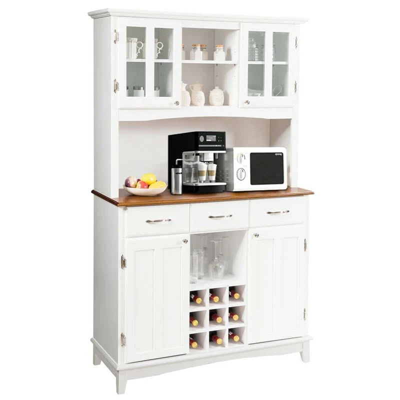 e112c19106f7b910427192408beeffe21be7be519d9e2ba6c1c07d0150d377d2 Wood Buffet Hutch Cabinet Kitchen Hutch Sideboard Kitchenware Server with 3 Large Drawers 9 Wine Grids(White)