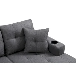 Sectional Sofa Living Room with L Shape Chaise Lounge and cup holder(Grey)