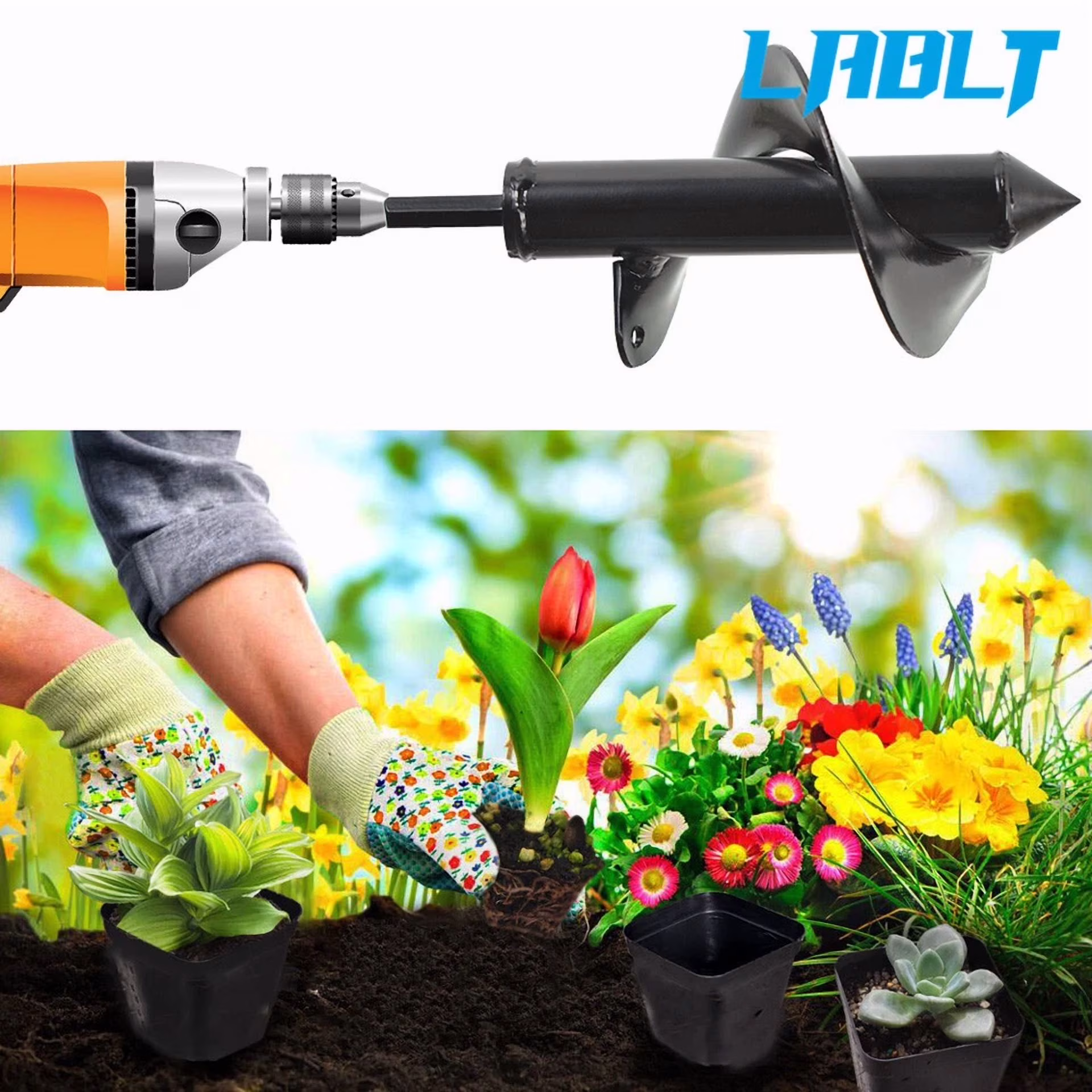 e26fe24438f633eedecf442a6a57495b84812ddff202413221557b2b5e29a002 PURELY- Lablt 3' '× 7'' Auger Drill Bit Garden Plant Flower Bulb Rapid Planter Spiral