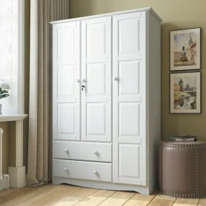 3-Door Wardrobe Armoire - White/Mocha/Java - Solid Wood(Mahogany)