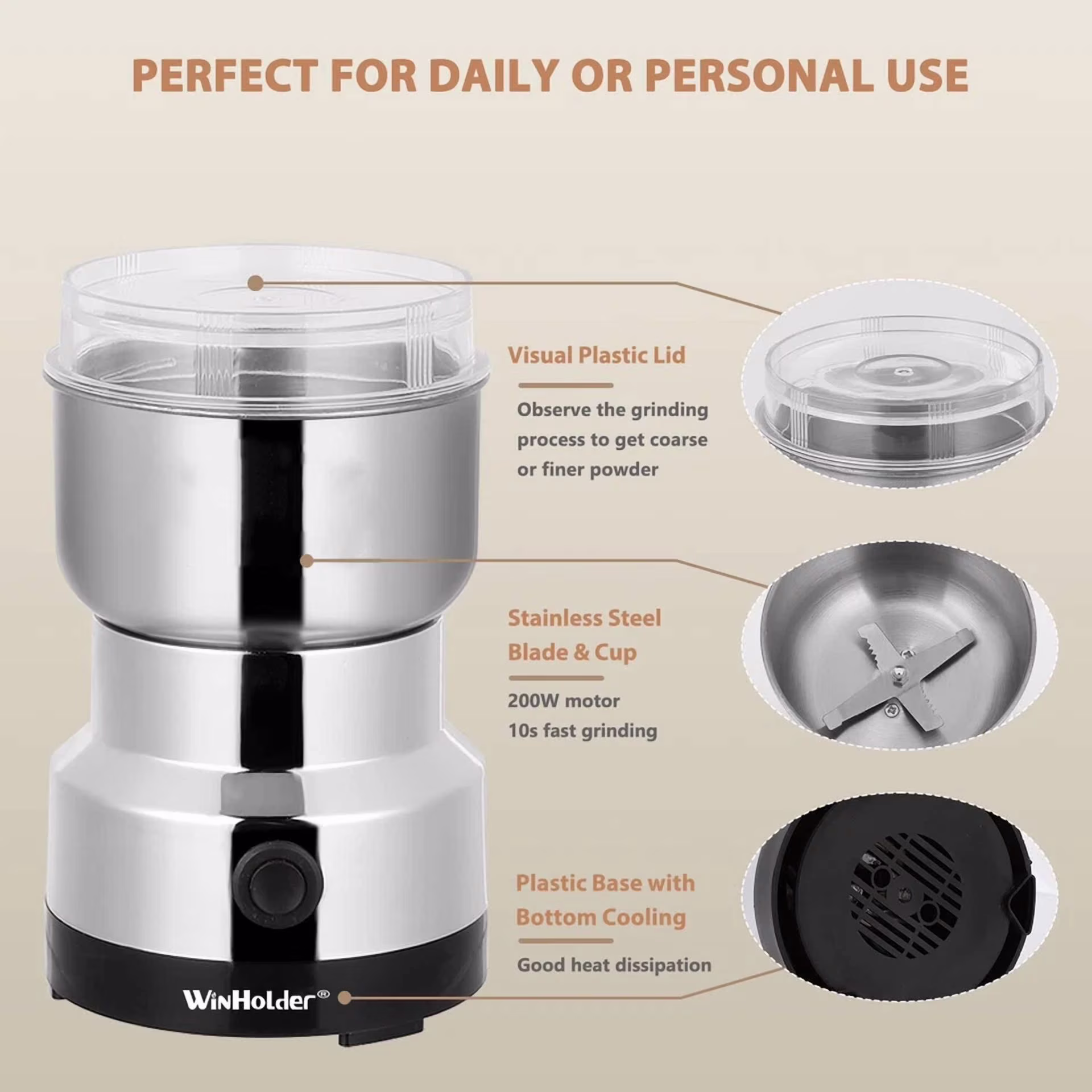 e3022e7fa1e6e886e398493b97da491190ba66e0ee52d7af299a84509d56aba8 KNACK - Electric Grinder Coffee Grinding Milling Bean Nut Spice Kitchen Blade Blender Us