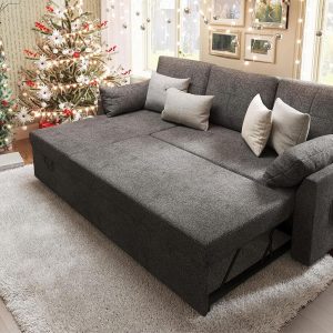VanAcc Sofa Bed, Sleeper Sofa with Storage Chaise 2 in 1 Pull Out Couch Living Room(84in x 59in/Dark Grey)