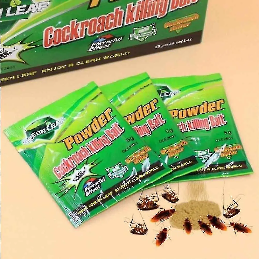 e3e2a1a711eb8ce0814481718b6aa3d01032d5d8beac620a7111d0628dcf2fd1 20-100 Packs Green Leaf Powder Cockroach Killer Bait Repeller Killing Trap Pest Control(20PCS)