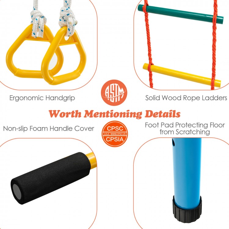 e40aa891a5c717b65fee6ad73edaac806d521bc55d6048ad419c595d5b5afdbf 7 In 1 Kids Indoor Gym Playground Swedish Wall Ladder for Solid Wall(7-in-1 Ladder Wall Set with Rope Wall/Yellow)