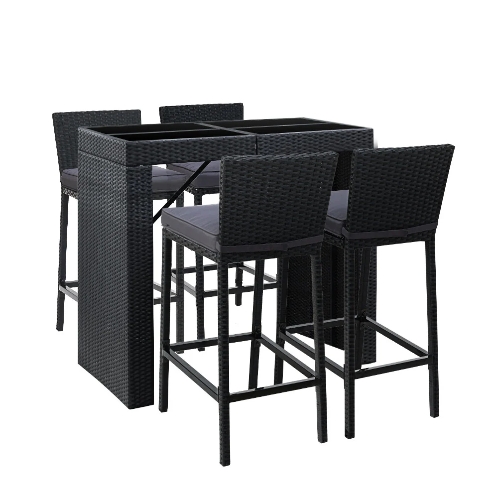 e4888e649d12983ec6a835e8fe4d28b4acb56b715ca2397f58e748ff6e09272c Gardeon 5-Piece Outdoor Bar Set Dining Table Stools Wicker Patio Setting