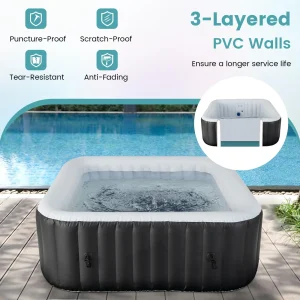 Inflatable Hot Tub, Blowup Pool Hottub, Portable Outdoor Water SPA(71''x70'' Rectangular 4-6 Person)