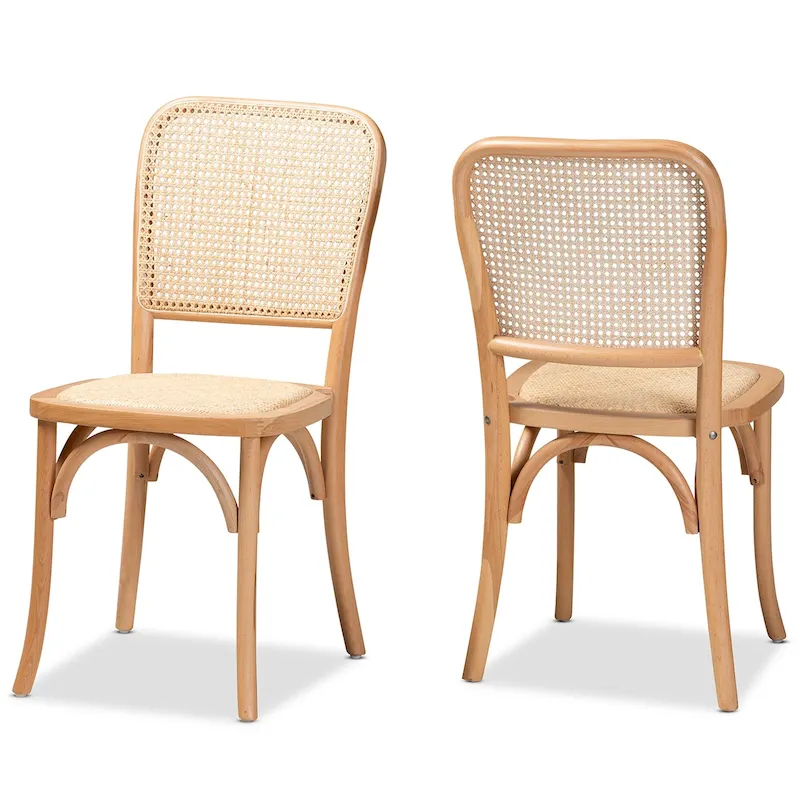 e4addc1da2cb3e2d6af3f0c09c0d460338f8531fe5a222e921dceef873179f7c Neah Mid-Century Modern 2-Piece Woven Rattan and Wood Dining Chair Set(Beige, Natural Brown)