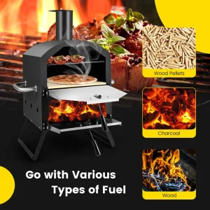 2-Layer Outdoor Pizza Oven Wood Fired for Camping BBQ, Stainless Steel Portable Grill Pizza Maker with Folding Legs(Default Title)