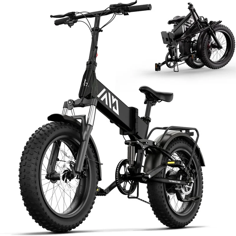 e526d027a005606d3dfb8a2fc95241c4cb2c1bc6a2b1575c1b192eff320dd784 TST Electric Bike 4.0 Fat Tire Foldable Ebike 48V 13Ah Battery 750W Electric Commuter Bicycle with LCD 20" One-Step Folding Electric City Bike for Men Women Black(Default Title/ONESIZE)