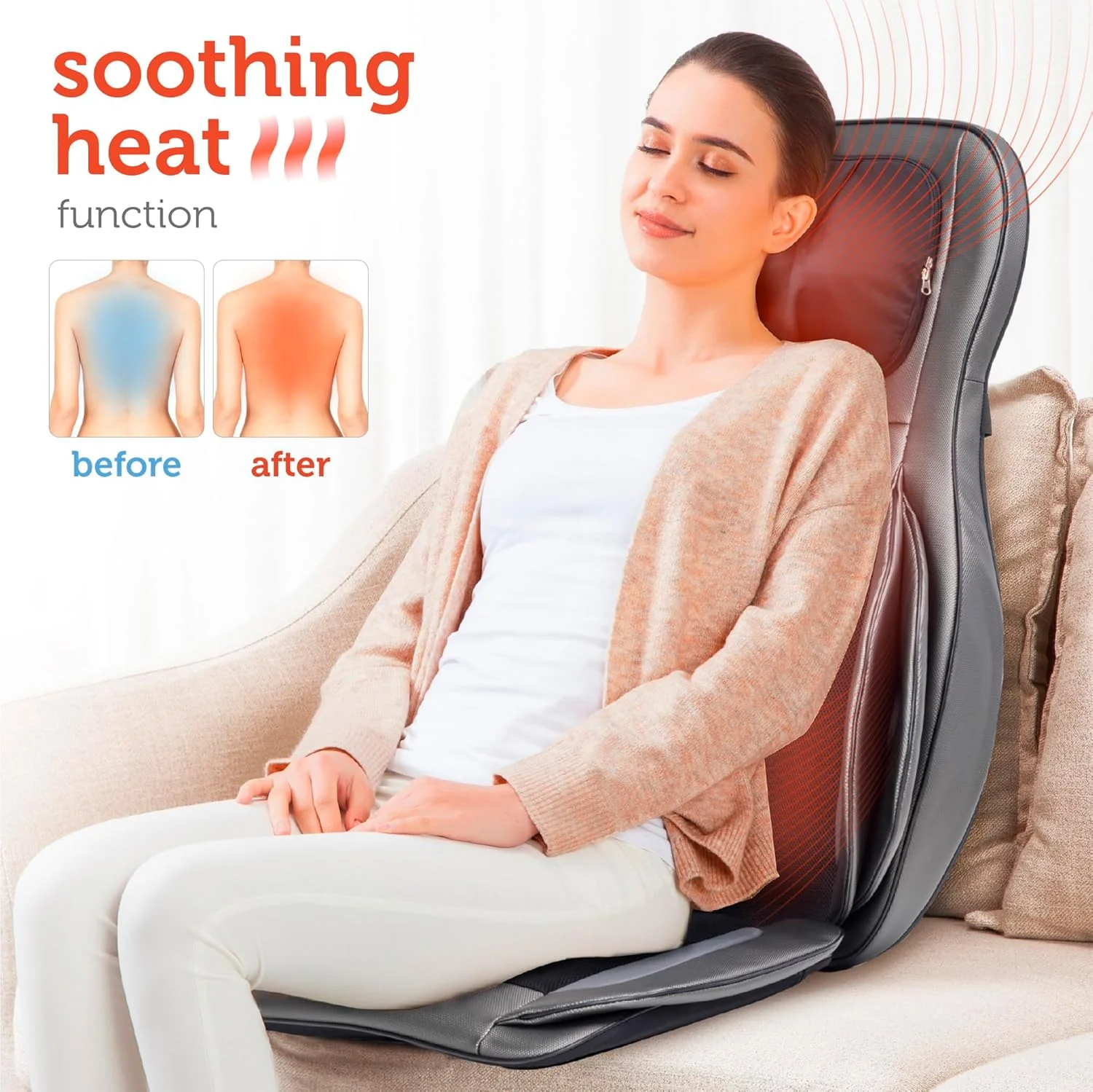 e533fdab35e46086b654e40f29a0a9f819a7dd6ccb6185ca7145ce9a1c4c144c COMFIER Massager Chair with Heat Shiatsu Neck Back Massager Portable with Compress Rolling Massage Chair Pad for Full Back Neck Shoulders Full Body Pain(Gray)