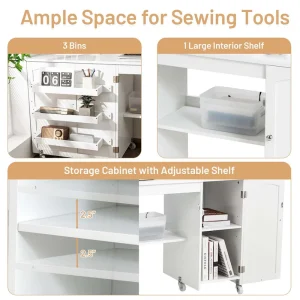 Costway Folding Sewing Table Shelves Storage Cabinet Craft Cart with - See Details(White)