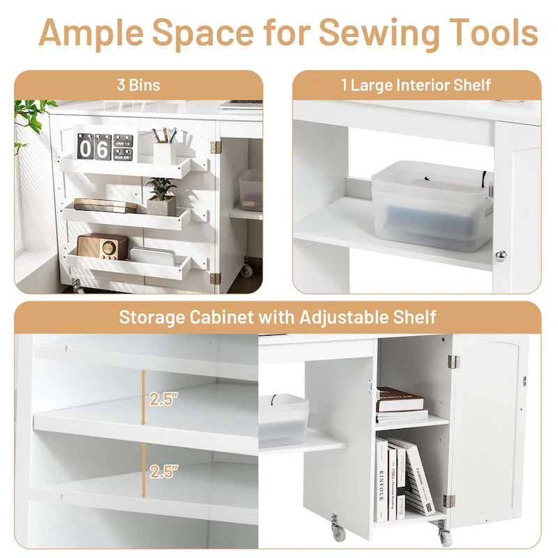 e596e44b62439526a625851665bf7a1584b5a1e029942c31035c93812cdecb40 Costway Folding Sewing Table Shelves Storage Cabinet Craft Cart with - See Details(White)