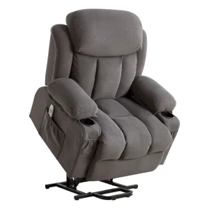 Grey Power Lift Recliner with Heated Massage, USB Charging, Remote Control, and Convenient Side Pockets for Seniors(Brown)