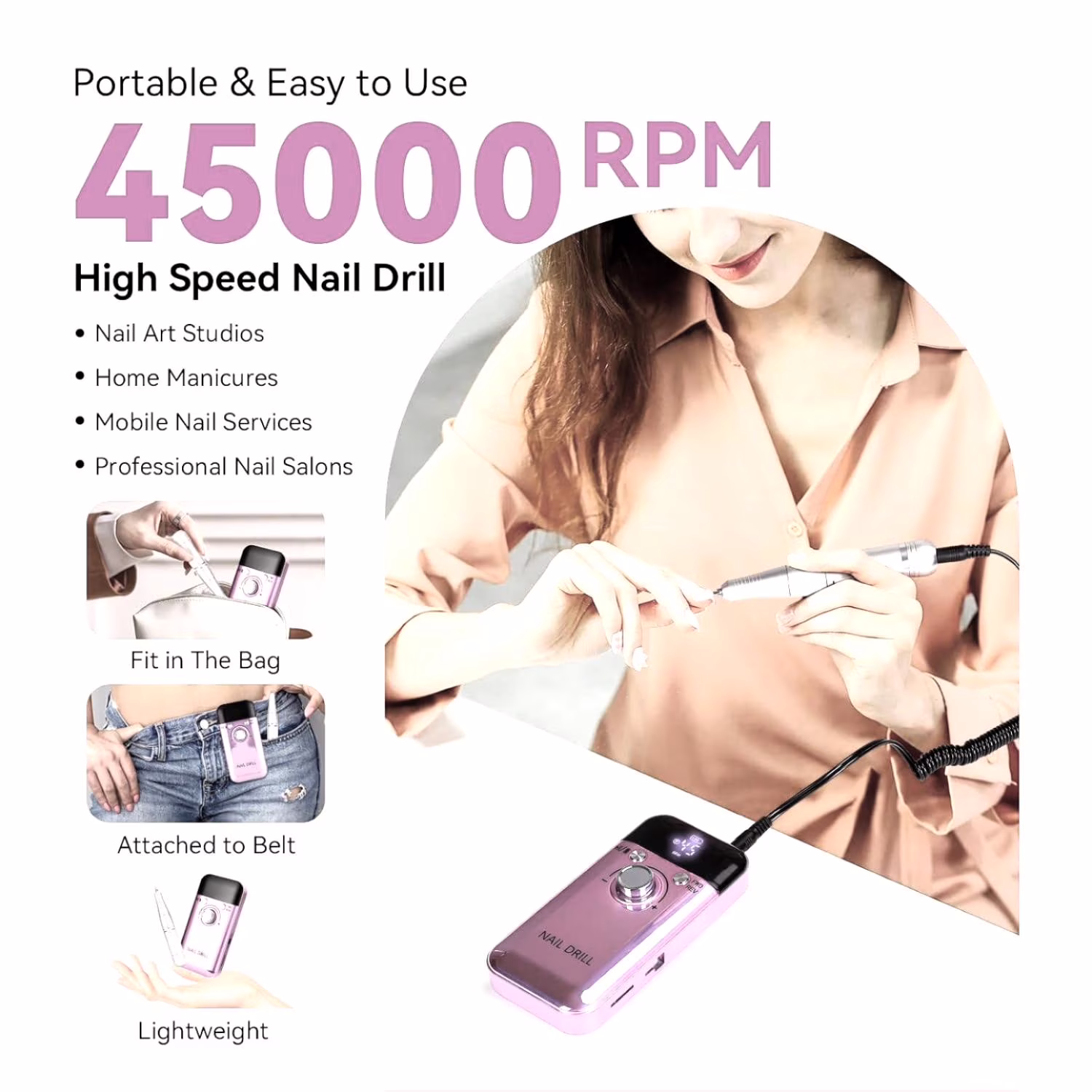e6ed25dc147992e264547d06d0d98241c957fdbe612b28a909e64e2f43eac22b IDFINE Electric Nail Drill Professional 45000RPM, Rechargeable Nail Drill Kit Portable Electric Nail File for Acrylic Nails Gel Polishing Removing Nail Drill Machine for Manicure Salon Home