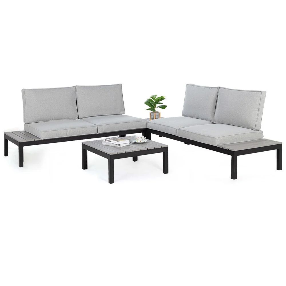 e71a171a0625553f2c910adc1c601af740036f9ffa4bf70da7f0083ba2b7b566 FORTIA 4 pc Outdoor Furniture Setting, 4 Seater Lounge, Chairs and Side Tables, for Outdoors Garden Patio