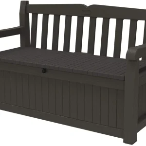 Keter Solana 70 Gallon Storage Bench Deck Box for Patio Furniture, Front Porch Decor and Outdoor Seating ¨C Perfect to Store Garden Tools and Pool Toys, Brown(Deck Box + Storage)
