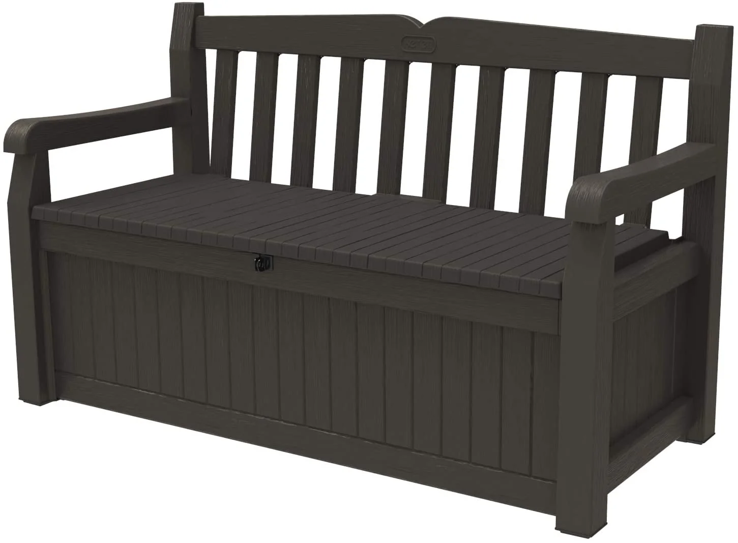 e723873858170439d866865e0ba6e8797bf1a6b761d04cfa05649134ca6a9ca3 Keter Solana 70 Gallon Storage Bench Deck Box for Patio Furniture, Front Porch Decor and Outdoor Seating ¨C Perfect to Store Garden Tools and Pool Toys, Brown(Deck Box + Storage)
