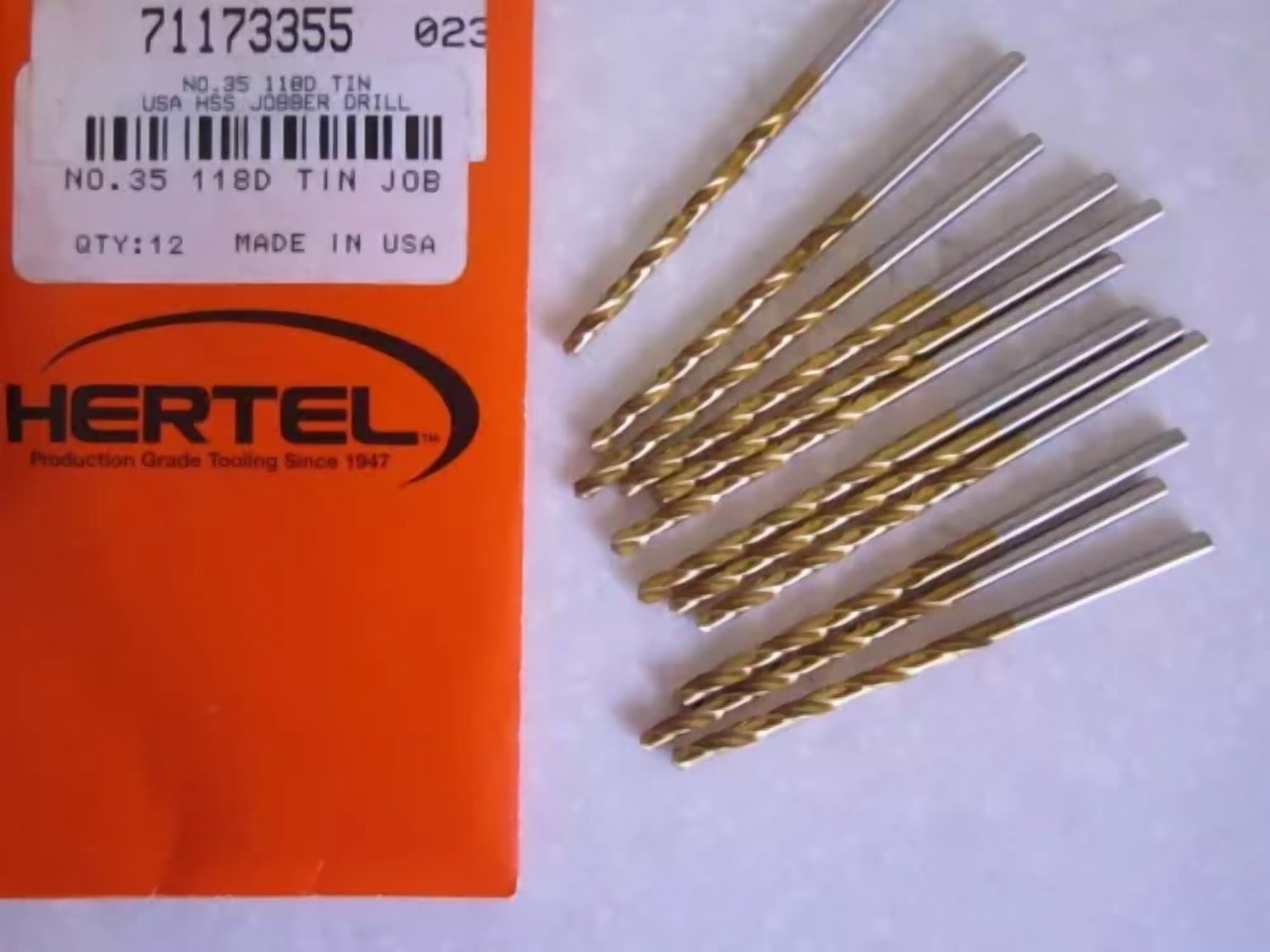 KLYNE - Lot Of 12 Jobber Length #35 Hss Tin Drill Bits New Usa