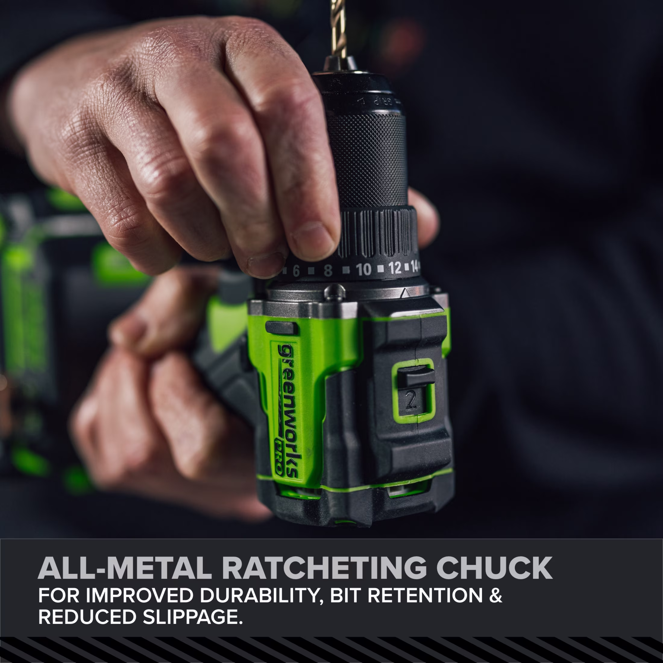 e789601c0d86e9480d09f3c5a1eb6cba513cafd09bcafed1a8a48d465f3e6829 Greenworks Pro PowerAll 24V Brushless 1/2" 530 in-lb Drill Driver, with 2.0 Ah USB-C Battery, 30W USB-C Charger Block, 3' 100W USB-C Cable, DD560A1