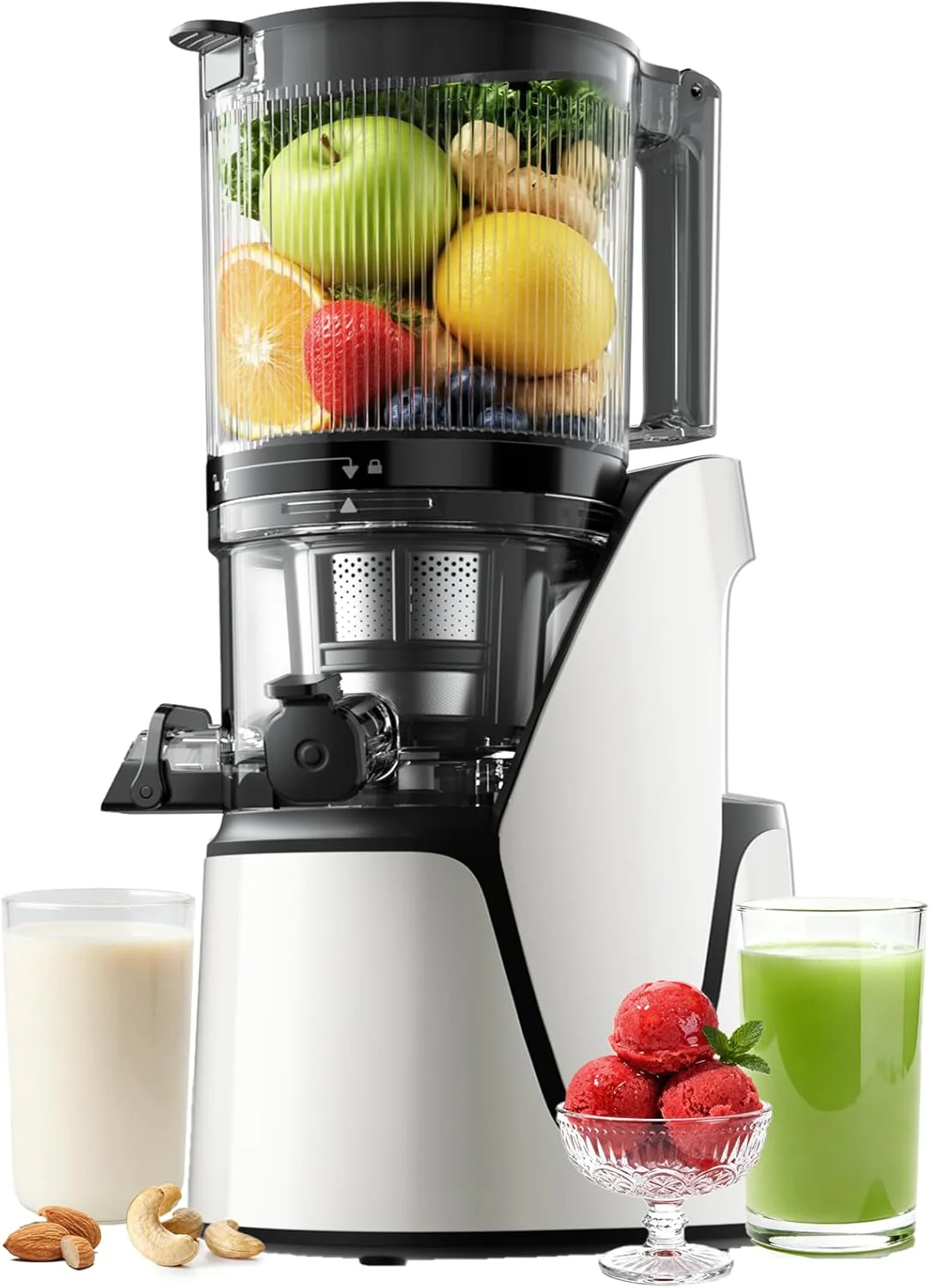e7ec928dce8dcc1adfa498ce9596845399177ea1130d50941cef625b65eb8fc2 EanOruus Juicer Machines, 3 in 1 Cold Press Juicer with Extra Large Chute 100 oz Large Capacity(Bright White)