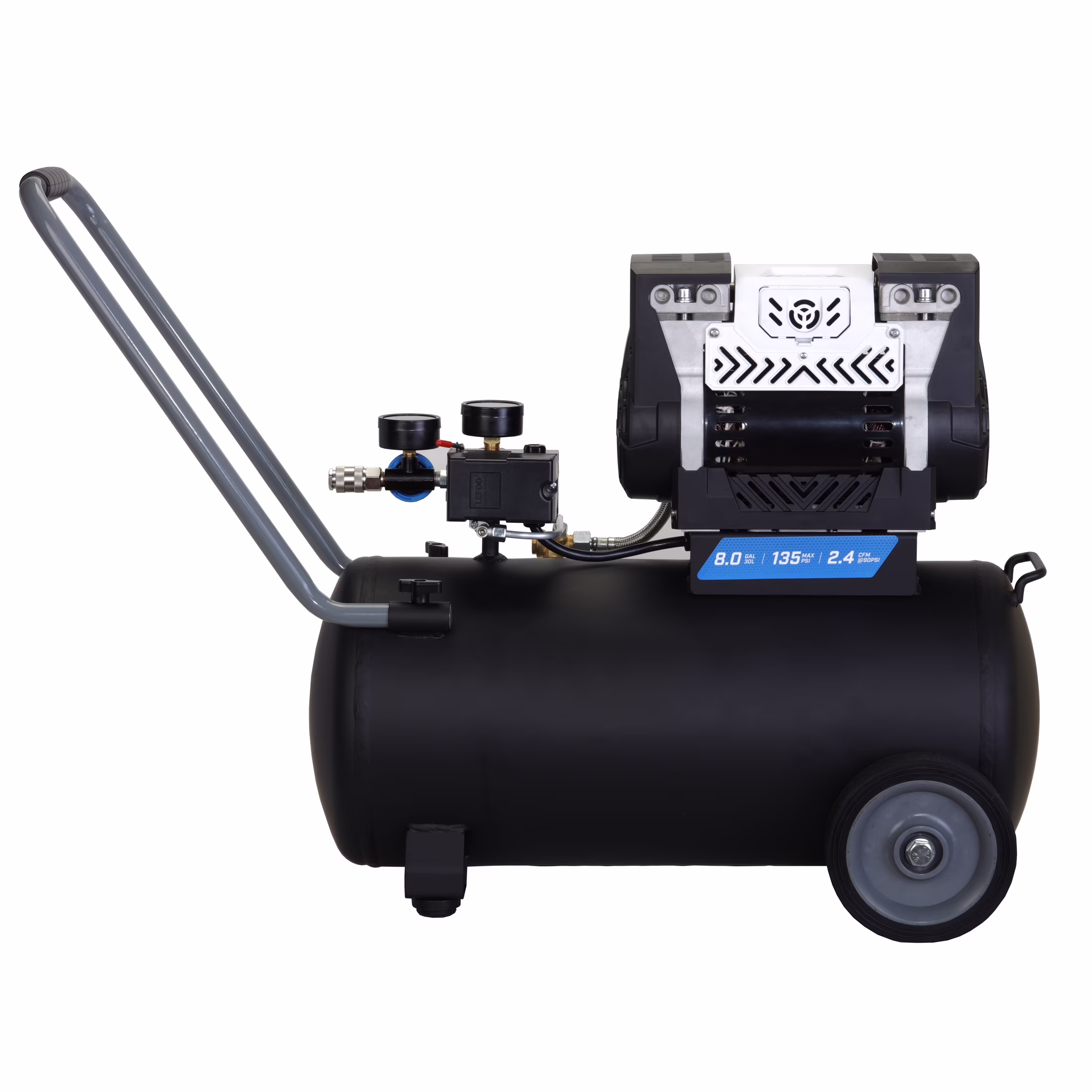 e8a6108b0f7b242f50d5d2ca3669e6ec1b7c8b3066844b86285579a94cd9c2d6 HART Black 135 PSI Oil-Free Electric Air Compressor 8 gal