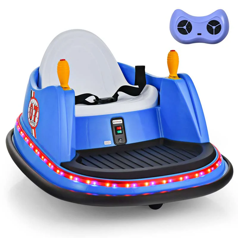 e8e1ba13df88b80037b9ad5f3fac8c085a764ad24a25d789bd8b7eeb9b74ca70 12V Toddler Bumping Car, Battery Powered Baby Ride on Bumper Car with Dual Joysticks, Flashing LED Light 360 Degree Spin(Blue)