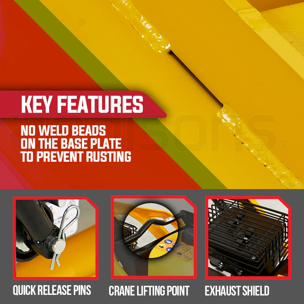 e8fe61dea4f2c70d025399b99deaf477d8fce7d64e3f72385059dea92353f3bd BAUMR-AG 111kg 400x545mm 7.0HP Plate Compactor, Sprinkler System (BCX-800)