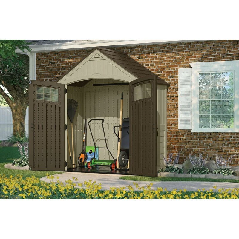 e92255590c84ec54a81151d73767de4ebd90ac347a10ca57d86d88f4f6d449ca Sutton Outdoor 7 ft. 5 in. W x 4 ft. D Plastic Storage Shed