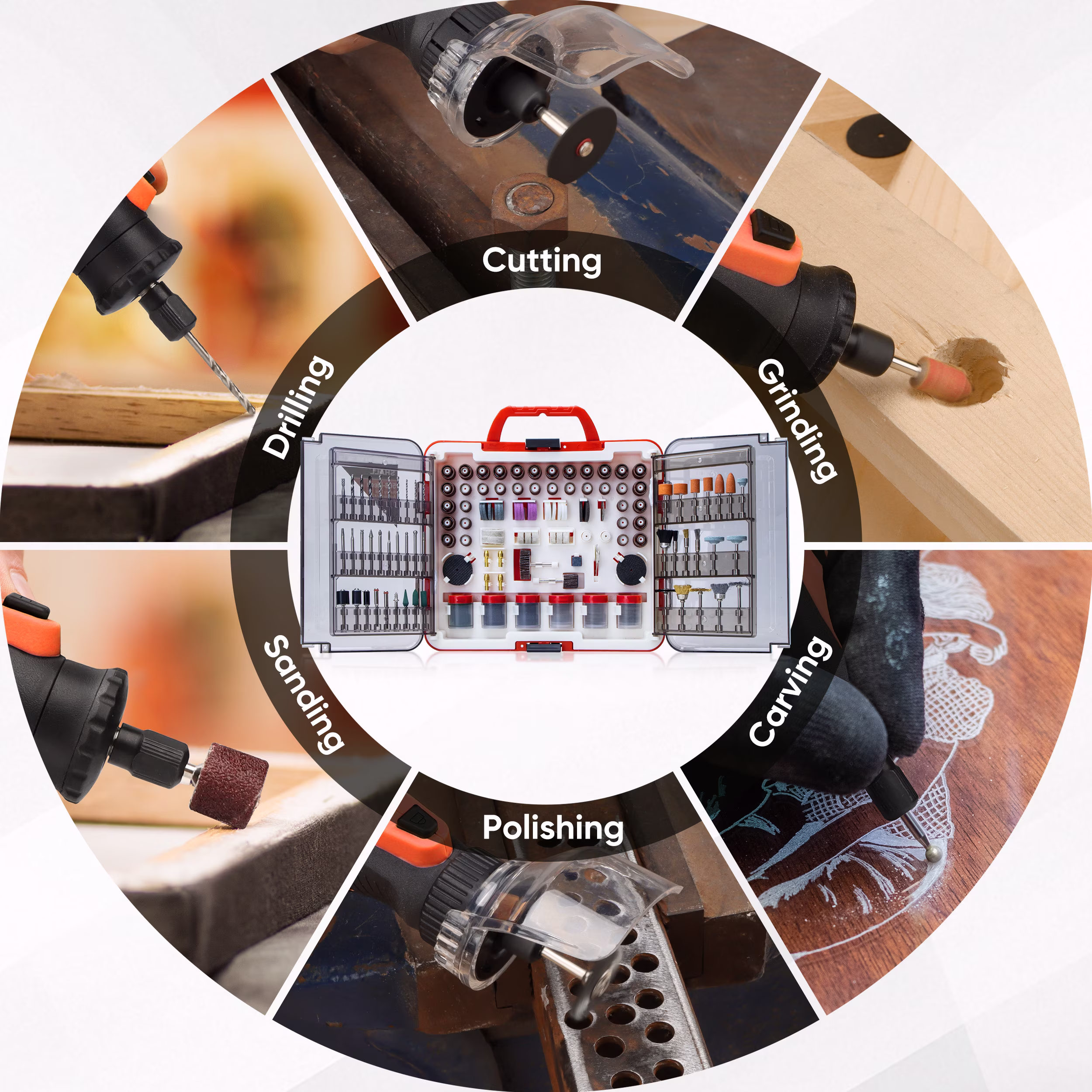 e9606ed7e53b37ce4b82512b573050212cd81f0fa186531aaf0b9ee9f02dc1d1 SHALL 508 Pcs Rotary Tool Accessories Kit, Rotary Tool Attachments with Carrying Case, Universal Rotary Tool Bits for Sanding, Cutting, Grinding, Drilling, Carving, Engraving, Polishing, Cleaning