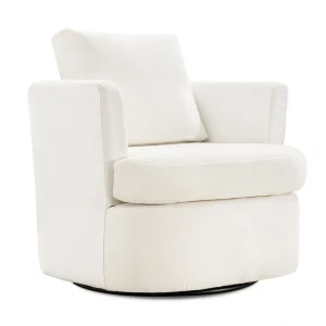 Modern Chenille Upholstered Swivel Accent Barrel Chair Set Modern Swivel Armchair for Living Room(Beige)