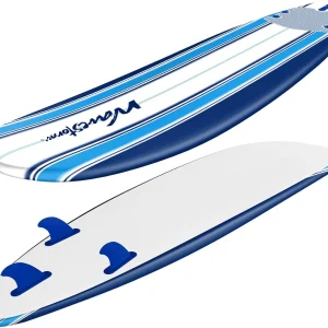 Wavestorm - Classic Soft Top Foam 7ft Surfboard Surfboard for Beginners and All Surfing Levels Complete Set Includes Leash and Multiple Fins Heat Laminated, Blue Pinline (AZ22-WSSF700-PIN)(Surfboard)