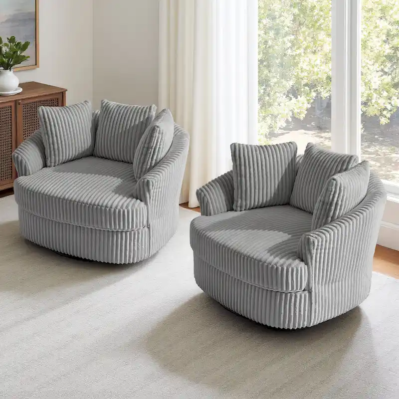 ea67f4365c7f958aeb43d03761d442c2f0dd6f71c3b2409b84d354b98a6945a0 DREAMSIDEA 2 Set Recessed Arm Slipcovered Swivel Barrel Chair(Gray)