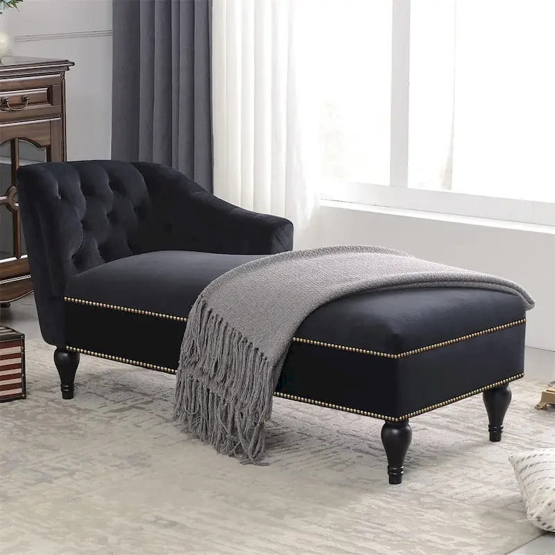 eadcbbfc962e8df83948c457fccd06795d6763f6c6f90091653f55ed56d1b778 Merax 58 Velvet Button Tufted Right Arm Facing Chaise Lounge(Black)