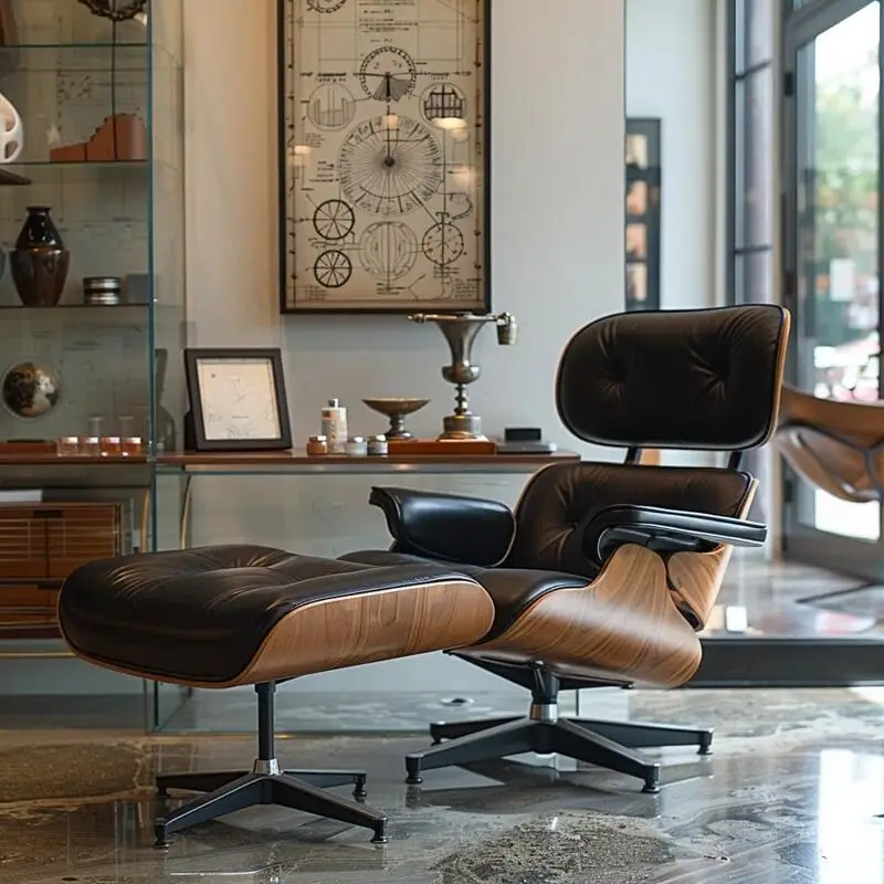 eb975bdeb2483569275a8bcc940acaaa5002d771075b6e68a0db9501f10bde29 Furgle Genuine Leather Accent Lounge Chair and Ottoman Walnut Wood(Walnut)
