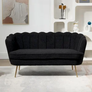 59W Mid-century Modern Tufted Loveseat Upholstered Sofa(Ivory/boucle)