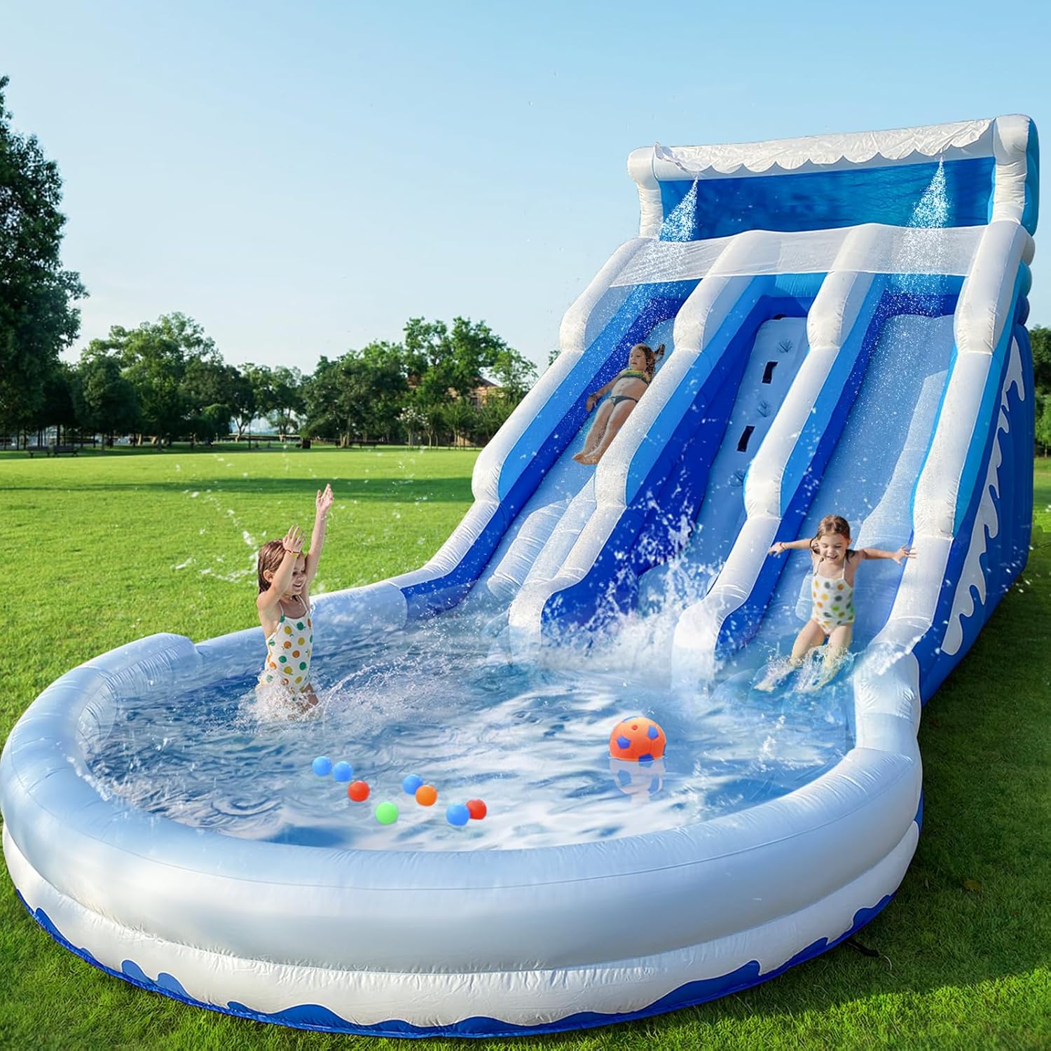 ebd51d86c3629258ad8d4802a1c83b4bb06cd42065b0633950910f813cc7505d Large Inflatable Water Slide Swimming Pool Play Center, Commercial Grade Lightweight Premium Water Slide Bounce House 20.6x9.5x9.3Ft for Kids and Adults (with Blower)