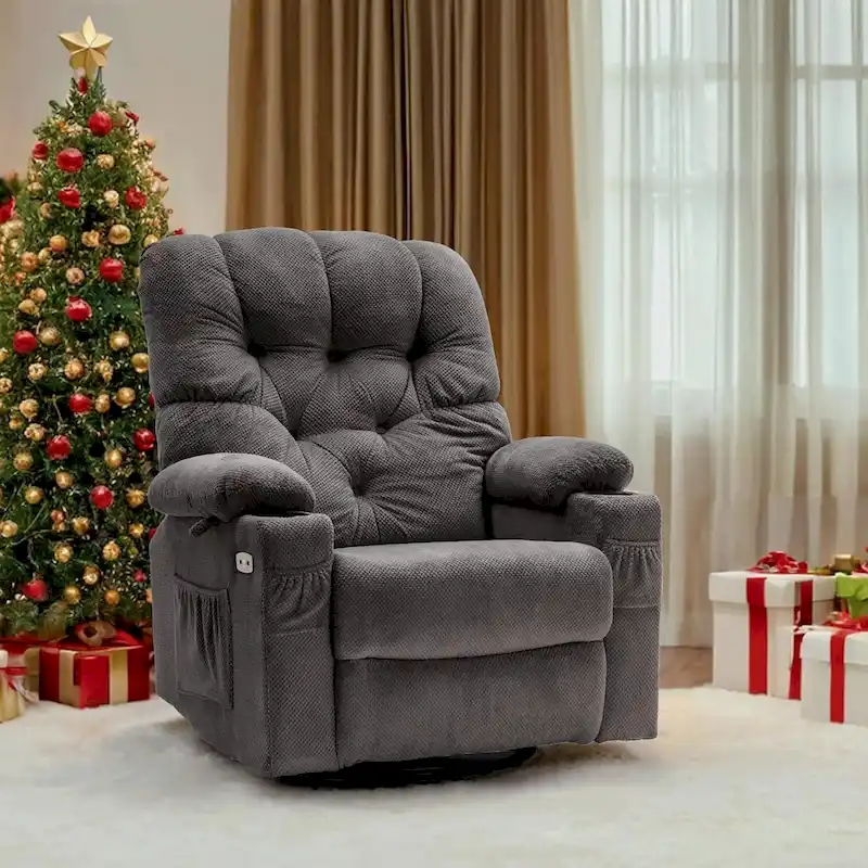 ebdcbc32bc16581007ef52e6c5327cb7663465b81c8579958f353dac17ba3dee Electric Power Swivel Glider Recliner Chair with Cup Holders and USB Ports, Fabric, Single Seat(Grey)