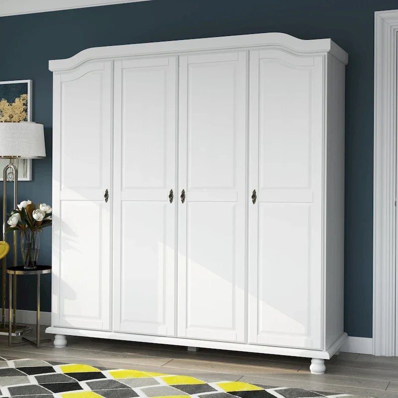 ec2dc4c5b7ed85fde24cfe5ccd4d416becd1df44a03d506bf6916c1d4f94eb44 Palace Imports 100% Solid Wood Kyle 4-Door Wardrobe Armoire with Solid Wood or Mirrored Doors(White)