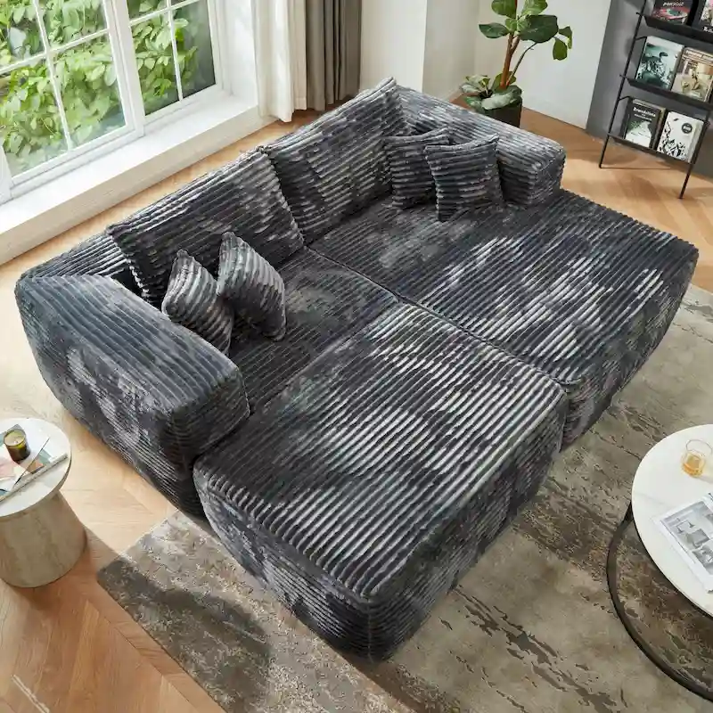 ec55a36029bb62871ec7c93a0c8ff4c8bb9f4d91029dc861620a47003077baaf HOOOWOOO Modern Plush Sectional Sofa L-shaped Couch with Removable Ottoman(Grey)