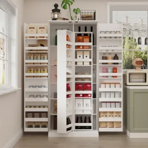 Versatile Kitchen Organizer: Compact 31.5  Cabinet with Smart Storage(White)