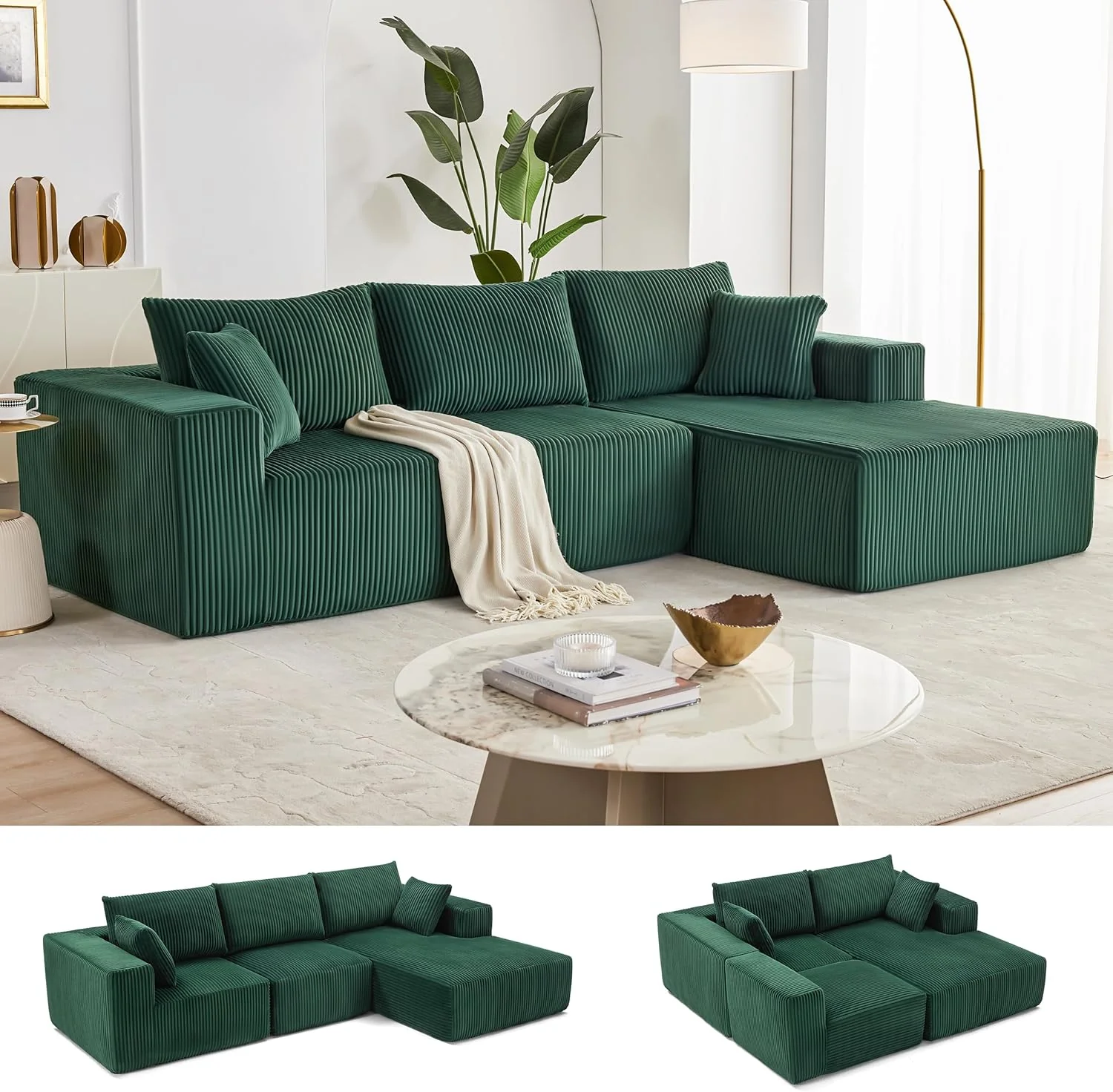 ece28b6eb4aa07662cf89bd8d0367b04dba0e08f57190db40ea660505fe479eb 108 Modular Sectional Sofa Cloud Sectional Couch Modern Modular L-Shape Sofa Couch(Green/Right Facing Chaise)