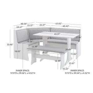 Sedley Farmhouse Nook Dining Set with Storage(Grey Stripe)