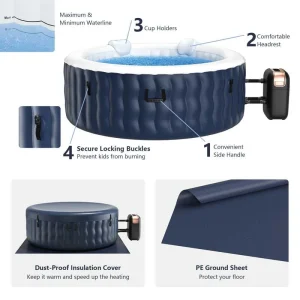 4-Person SaluSpa Inflatable Hot Tub Spa with 108 Massage Bubble Jets, Air Pump, Filter Cartridge Cover, Portable Outdoor Blow Up Spa(Blue)