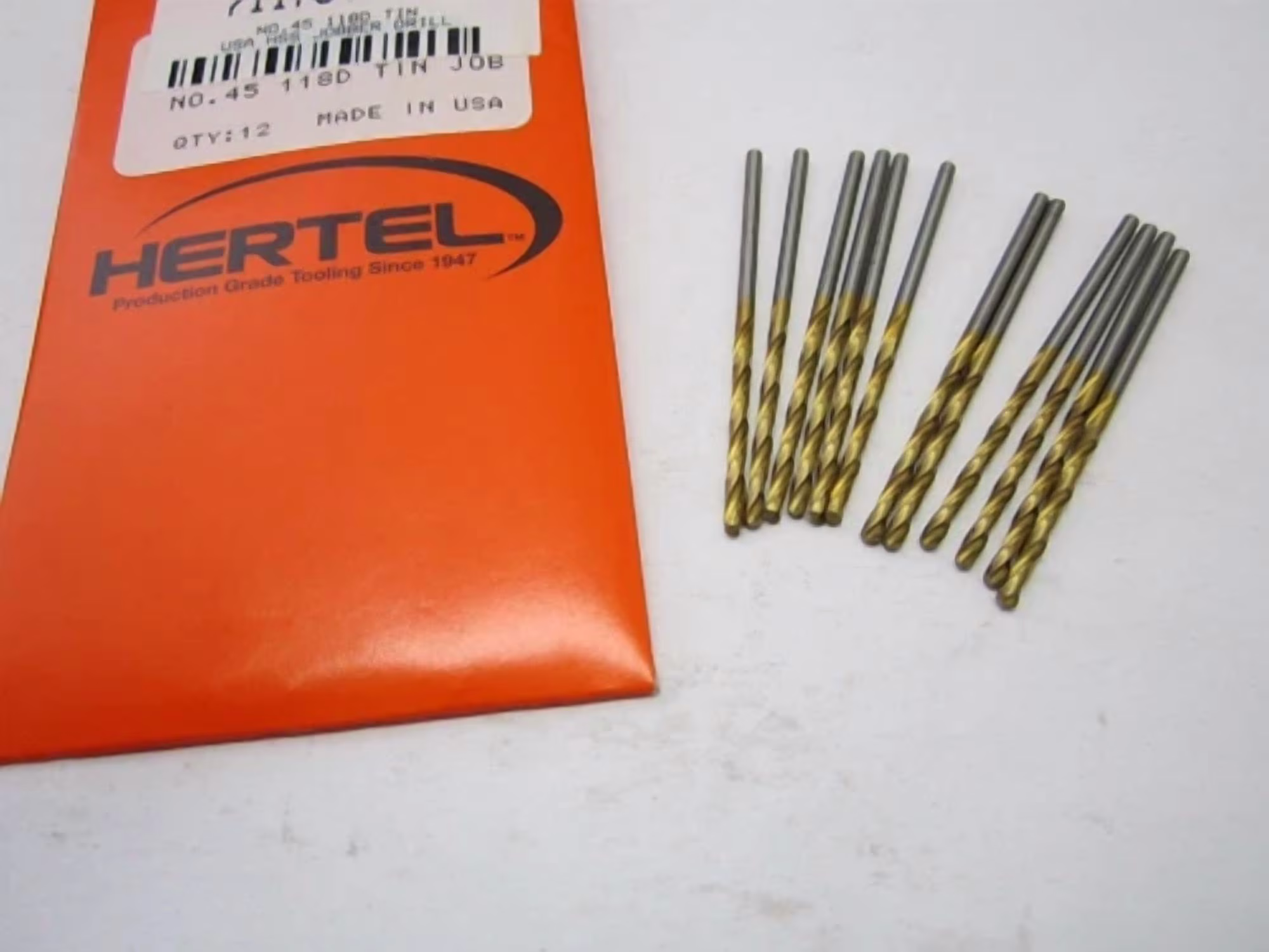 KLYNE - Lot Of 12 #45 High Speed Jobber Length Drill Bits 118 Degree Tin
