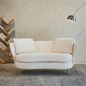 Velvet Loveseat Sofa with Golden Metal Legs for Living Room(Black)