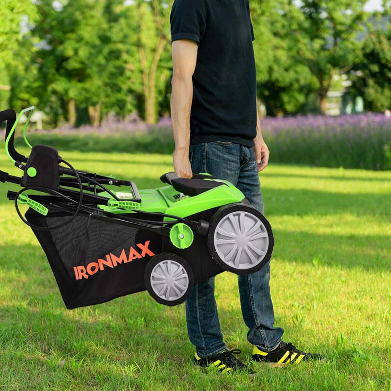ef345c29eca22e3ce9af3acf6cefb6650057cb5be095c911ad706de02f28828a 2-in-1 Electric Lawn Dethatcher Scarifier with Folding Handle, 13 Amp 15" Corded Grass Dethatcher with 50L Collection Bag(Green)"
